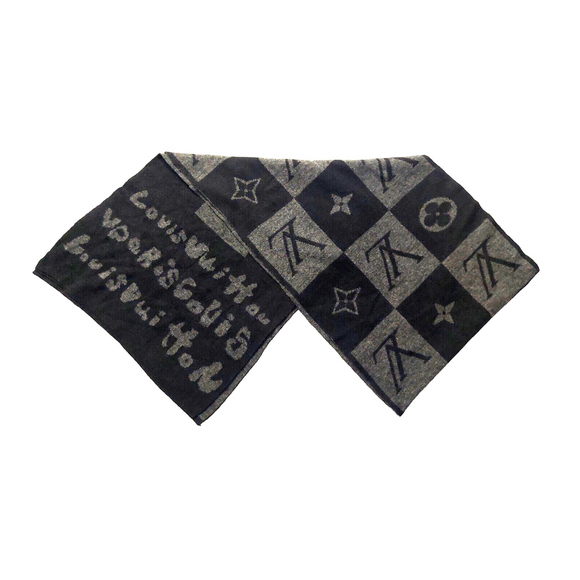 Louis Vuitton LV Gray & Black Monogram Damier Logomania Scarf Pre-Owned - Picture 2 of 14
